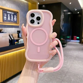 For iPhone 17 Pro Max 16e 15 14 13 12 Wave Frame Shockproof Magnetic Case+Strap