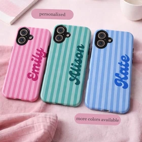 Personalized Name Phone Case Striped Custom Cover iPhone 11-17