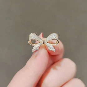 New Fashion Women Animal Bow Brooches Metal Small Brooch Pin Rhinestone