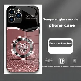 Diamond Heart Ring Tempered Glass Case, Shockproof Anti-Drop Case for iPhone 17