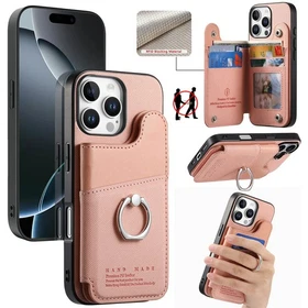 For iPhone 17 16 15 14 13 12 11 Plus Pro Max Air Leather Wallet Case With Ring