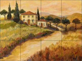 Tuscan Tile Backsplash Margosian Cypress Landscape Art Ceramic Mural JM013