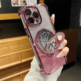 For iPhone 17 Pro Max 16 15 13 12 11 Bling Mirror Stand Mag Safe Shockproof Case