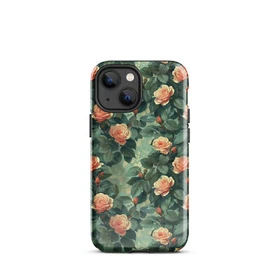 Rose Themed Tough Case for iPhone&reg; Floral Cell Phone Cover  Green 15 14 Pro Max