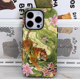 Vintage Tiger Lotus Phone Case for iPhone 11-17 Aesthetic Chinoiserie Magsafe