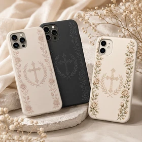 Floral Cross MagSafe Shockproof Phone Case For iPhone 11-17 Christian Roses Art