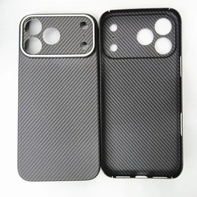 Genuine Aramid Carbon Fiber Cover For iPhone17 Pro Max Metal Ring Fine Hole Case