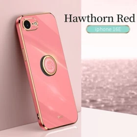 Fr iPhone 16e 2025 Plating Shockproof Soft TPU Rubber Ring Stand Phone Case