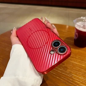 For iPhone 16e 16 15 Pro Max 14 13 12 Carbon Fiber Texture Plating PC Hard Case