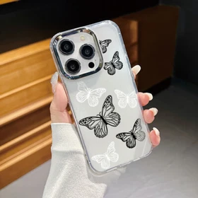 Butterfly For iPhone 16 15Pro Max 14 13 12 11 ShockProof Clear Flower Case Cover