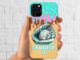 Baseball Ice Cream Drip iPhone Case Custom Name & Number, Magsafe  for IP 11-17