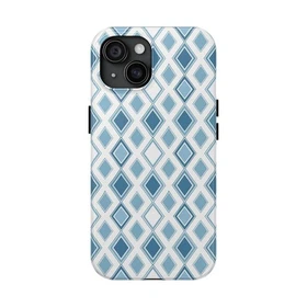 Blue Diamond Pattern Tough Phone Case, Graphic Geometric Tough Case For Iphone