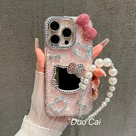 For iPhone 17 16 Pro Max 15 14 13 12 Cute Bling Mirror Girl Case Cover w/ Chain