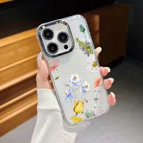 ShockProof Flower Printed Clear TPU Case For iPhone 16 Pro Max 15 14 13 12 Cover