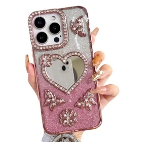 Shockproof Case For iPhone 17 16 15 14 13 Pro Max Mirror Women Butterfly Bling