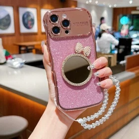 For iPhone 16 Pro Max 15 14 13 11 Fashion Shockproof Mirror Phone Case W/Chain