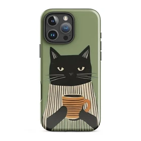 MORNING MOOD Black Cat Phone Case for iPhone 11-17 Artsy MagSafe