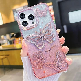 For iPhone 17 Pro Max 16 15 14 13 12 11 Pro Butterfly Glitter Bling Sparkle Case