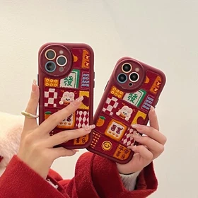 For iPhone 14 Plus 13 12 Pro Max Chinese New Year Lucky Words leather Case Cover