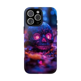 Glowing Purple Skull Tough Case For IPhone , Phone Cover Protective