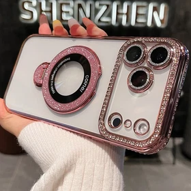 For iPhone 17 Pro Max 16 15 14 13 Diamond Case Mag Safe Ring Stand Lens Cover