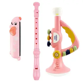 368-22 BESICIWIIN Musical Toy Trumpet Harmonica Recorder Pink