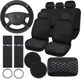 UAN-FULMOON-4 FULMOON Car Set Women Seat Bling Steering Wheel