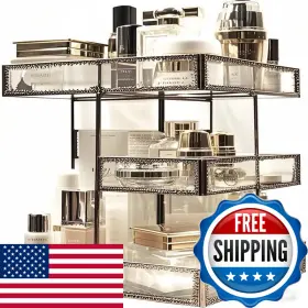 B07MC3XFKW HERSOO Rotating Glass Makeup Organizer Spinning