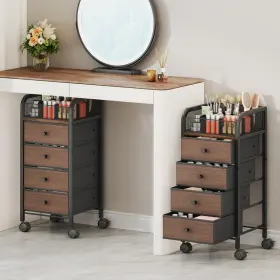 B0FMXTPZ89 SWTYMIKI Rolling Makeup Organizer Desk Vanity