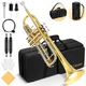 CAHAYA Bb Trumpet Instrument Trompeta: Brass Student with Hard Gold 