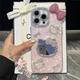 For iPhone 17 16 Pro Max 15 14 13 12 Cute Bling Mirror Girl Case Cover w/ Chain