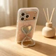 For iPhone 17 16 15 14 13 12 PM Heart Case Mirror Kickstand Glitter TPU  Cover