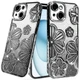 For iPhone 15 Case Bling Floral 3D Rhinestone Glitter Cover + 2 Tempered Glass