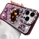 Changjia Glitter Mirror Case for iPhone 16 Pro Max,Cute Diamond Heart Purple 