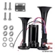 12V 130dB Dual Trumpet Air Horn Kit with Compressor - Loud Dual Electric Black