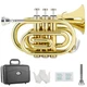 Pocket Trumpet Brass Bb Gold Lacquer Mini with Case Strap EastRock Mouthpiece