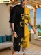 New Summer King Tracksuit Men Short Sleeve T Shirt Set Casual 2 Piece Sportwear