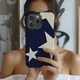 Navy Blue Star Phone Case Y2K Cream Star Pattern iPhone 11-17