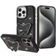 For iPhone 15 Pro Max Case Butterfly Grip Stand Faux Crystals + 2 Tempered Glass