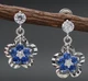 JM013 14K Solid White Gold 10mm Flower Blue Cubic Zirconia Drop Earrings