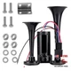 12V 130dB Dual Trumpet Air Horn Kit with Compressor - Loud Dual Electric Black