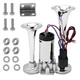 Tuxihapp 12V 130dB Dual Trumpet Air Horn Kit with 6.10 x 8.46 inch, Sliver 