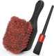 TAKAVU Wheel Tire Brush - Soft Bristle with Short Handle, Red - 
